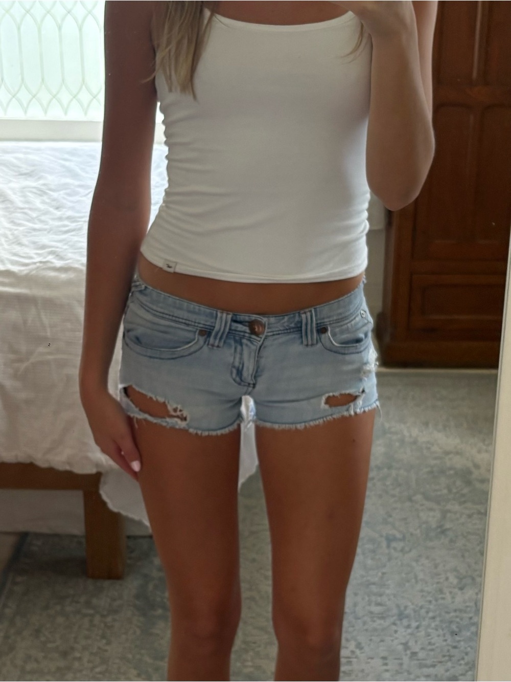 vintage Roxy Light Blue Distressed Denim Shorts